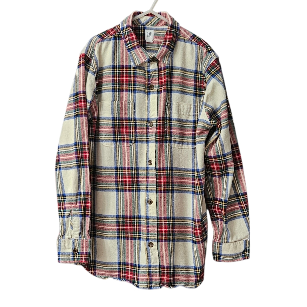 Gap Kids Flannel Button Front Shirt Boys XL (12) Plaid Cotton